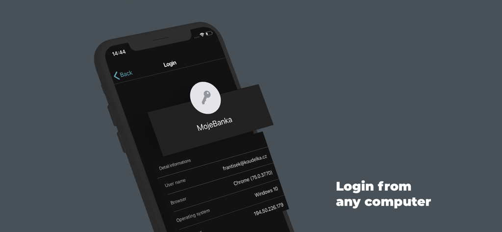KB Klic app interface showing a login authentication screen for MojeBanka on a computer