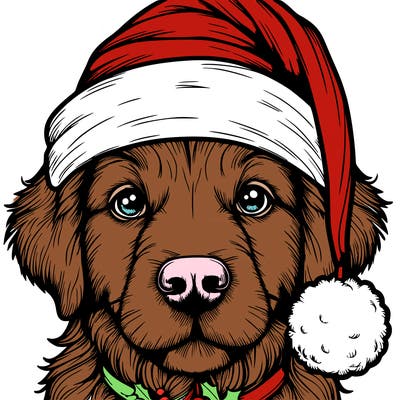 realistic dog with a christmas hat