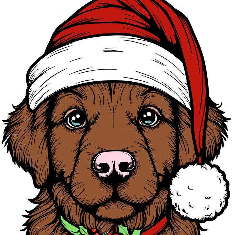 realistic dog with a christmas hat