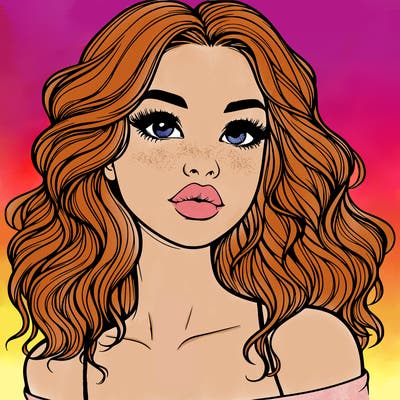 realistic girl with wavy hair and lips