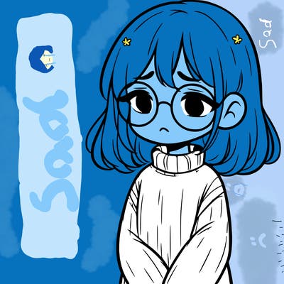 sad girl with glasses in a sweater
