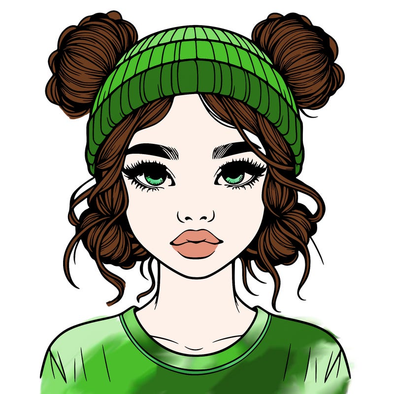 realistic girl with buns in her hair with a beanie on