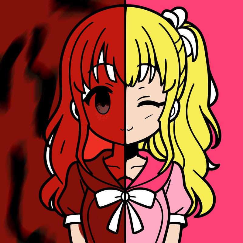 animated girl half anime