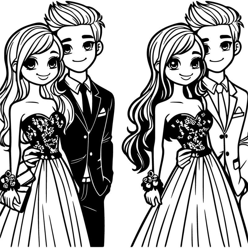 a boyfriend and girlfriend in prom outfits