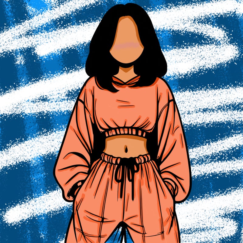 realistic girl faceless with baggy pants and a crop top