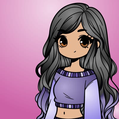 girl with long hair and a crop top with a sweater