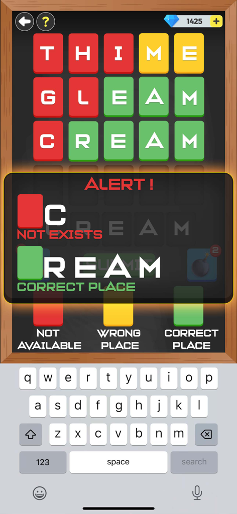 Wordall - Daily Word Test Game - Wordall mobile game screen showing word guessing logic and color coded letter feedback