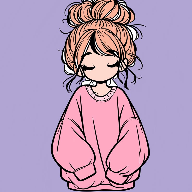 girl with baggy sweatshirt and messy bun