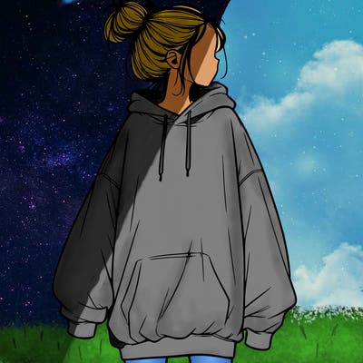 realistic girl with a oversized sweatshirt on and a bun