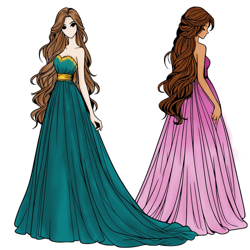 realistic woman with long flowing dress