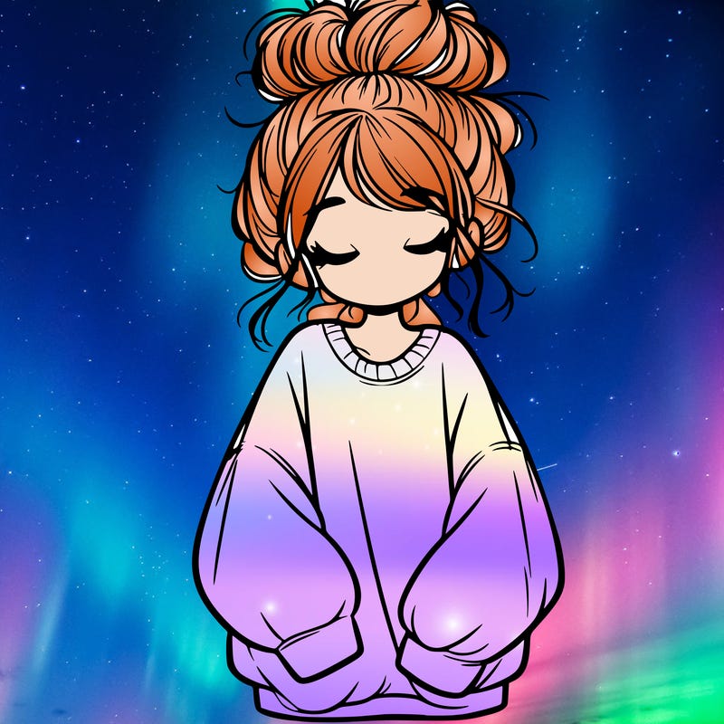 girl with baggy sweatshirt and messy bun