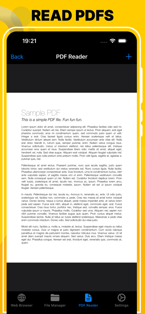 Blue Light Filter - Dark Mode - Captura de pantalla de la interfaz del lector de PDF en la aplicación Filtro de Luz Azul mostrando un documento de ejemplo.