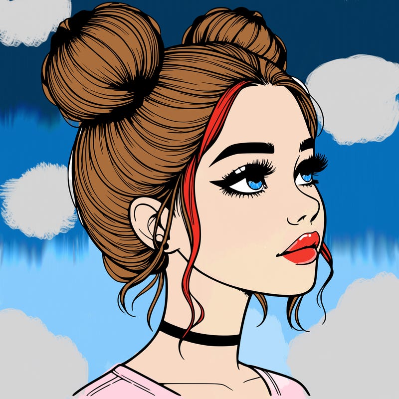 realistic girl with buns on the top of her head