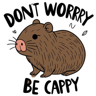 cappybara with words that say don't worry, be cappy