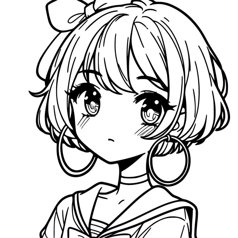 manga girl with short hair and hoop earrings