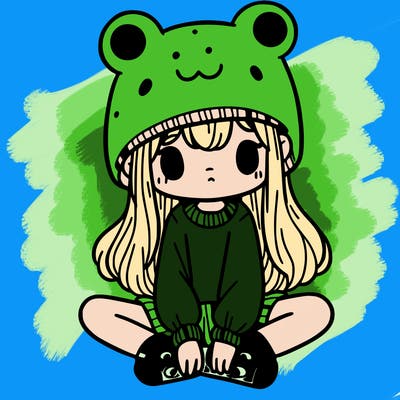 a girl wearing a frog hat and some frog socks