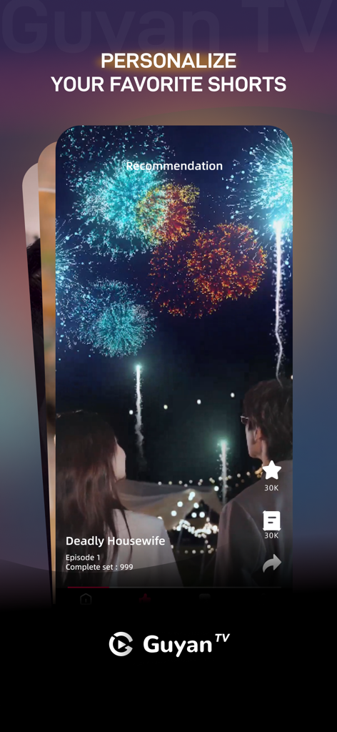 GuyanTV - Movies & Dramas - GuyanTV mobile interface showing personalized short drama recommendations with vertical video playback