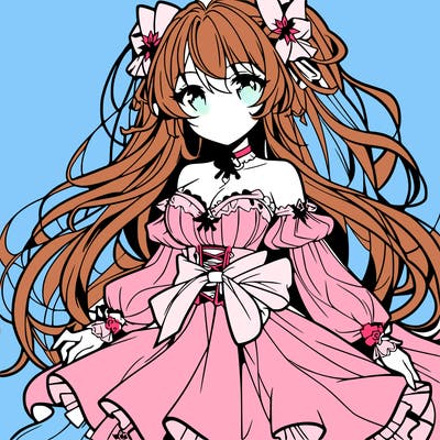 a anime girl with long hair long skirt and beautiful top