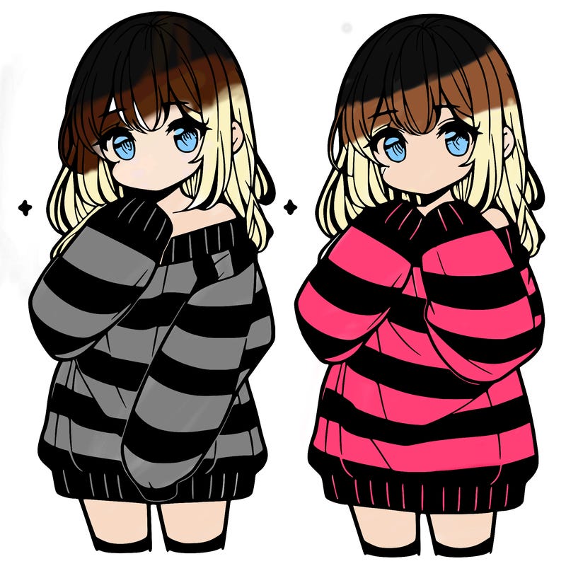 anime girl in a striped oversized sweater