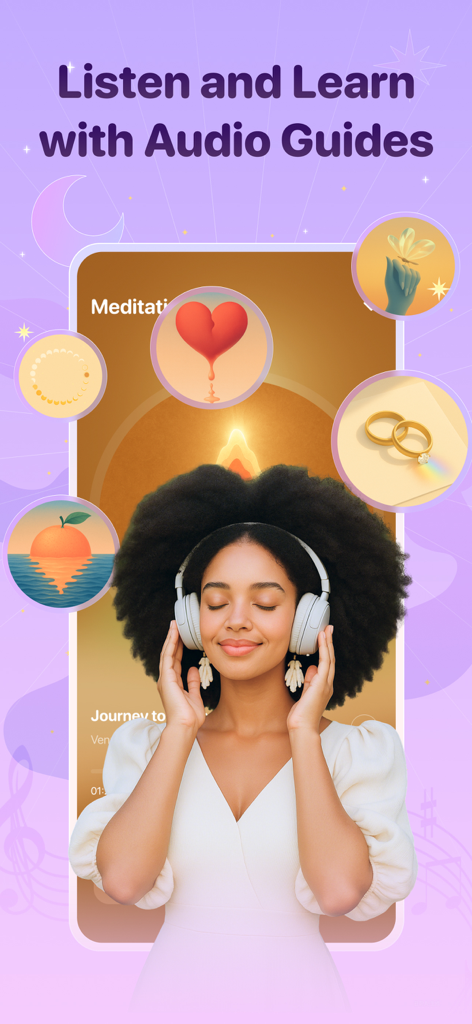 KissLife - A woman wearing headphones and listening to relationship audio guides on the KissLife app