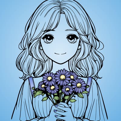 realistic girl holding flowers