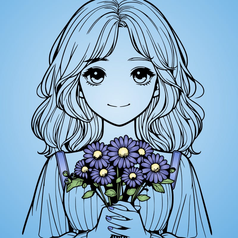 realistic girl holding flowers