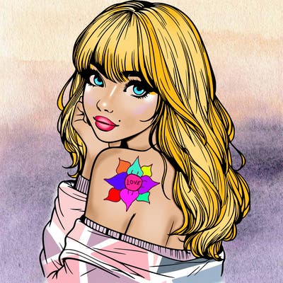 realistic girl with bangs looking over her shoulder