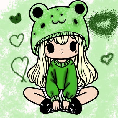 a girl wearing a frog hat and some frog socks