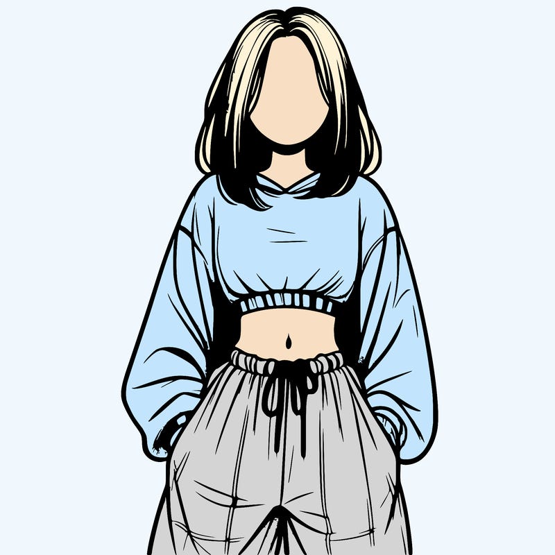 realistic girl faceless with baggy pants and a crop top