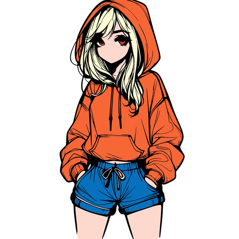 realistic girl in shorts and hoodie