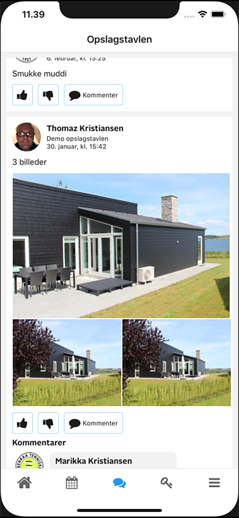 Screen showing the goMember app bulletin board with member updates and photos