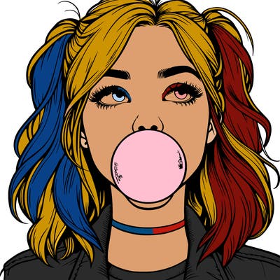 realististic girl blowing bubble -gum