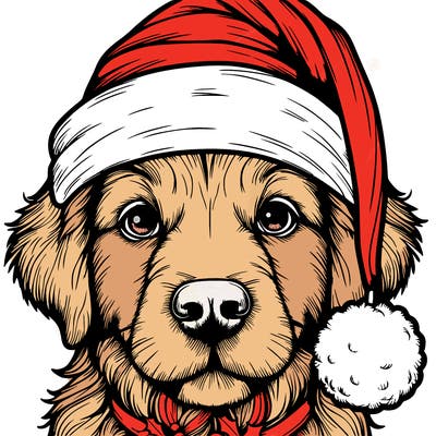 realistic dog with a christmas hat