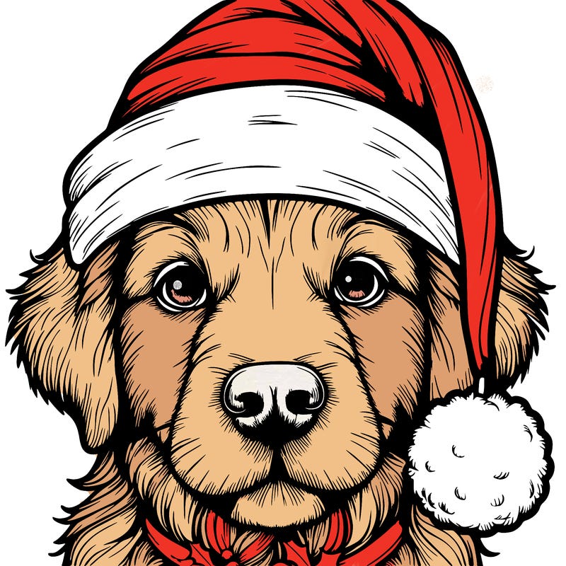 realistic dog with a christmas hat