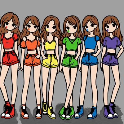 a group of girls wearing crop tops and shorts