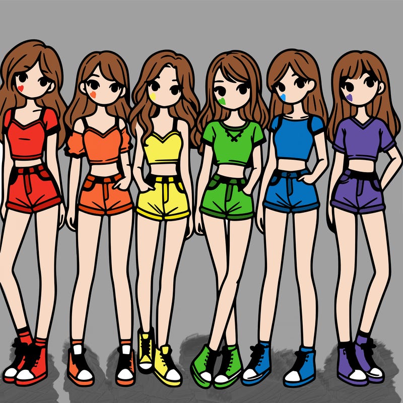 a group of girls wearing crop tops and shorts