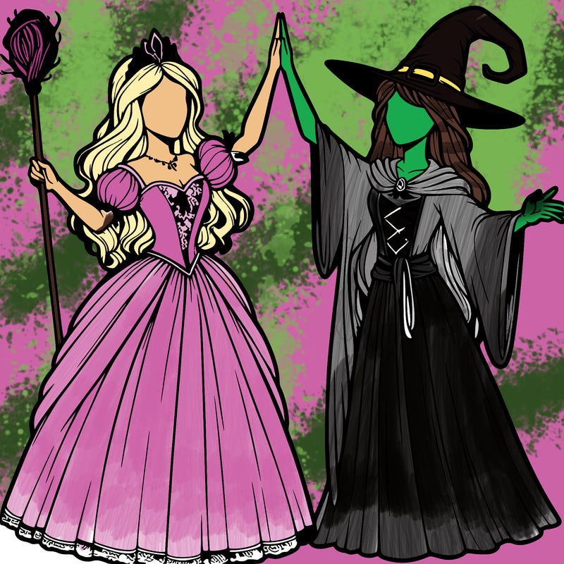 detailed realistic split of a princess and a witch