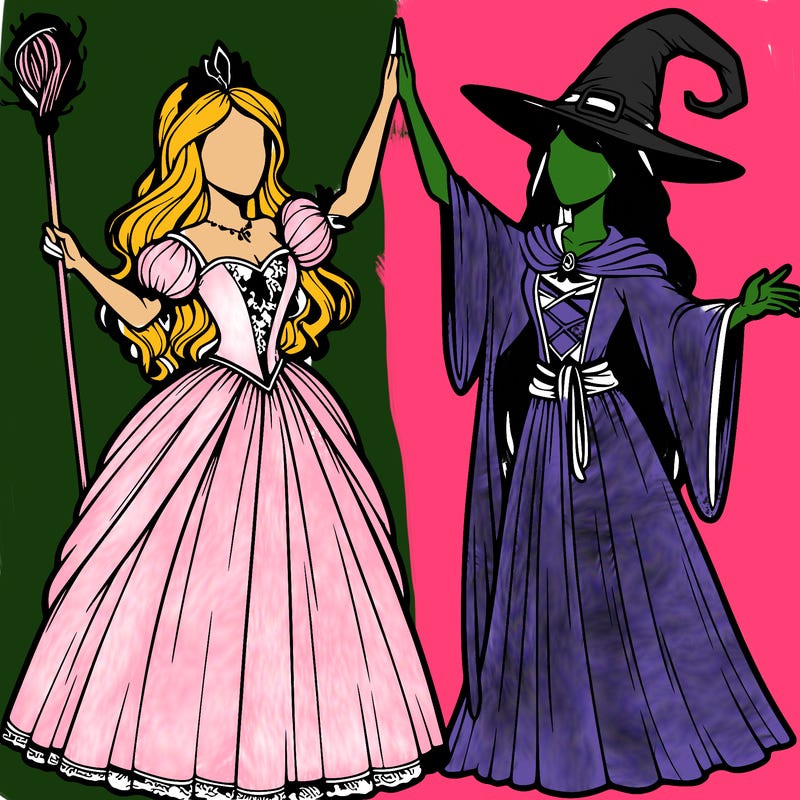 detailed realistic split of a princess and a witch