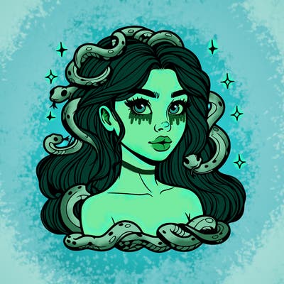 realistic girl with snakes as hair