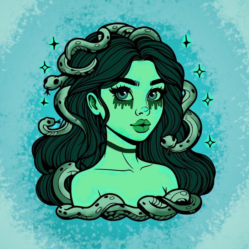 realistic girl with snakes as hair