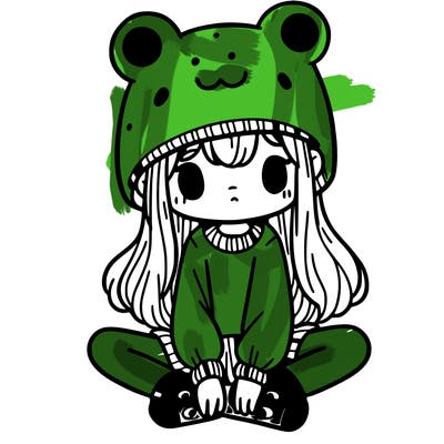a girl wearing a frog hat and some frog socks