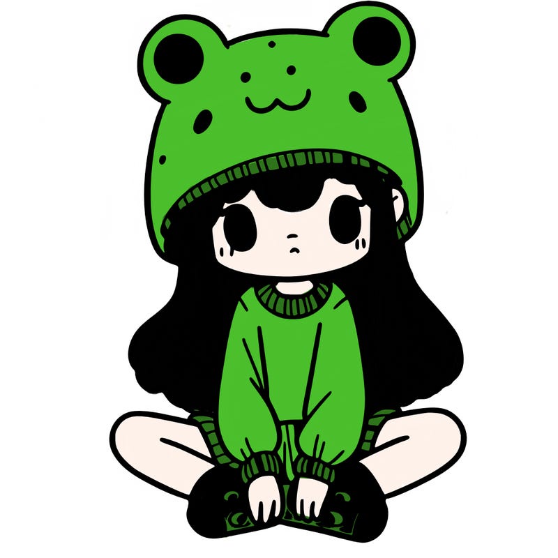 a girl wearing a frog hat and some frog socks