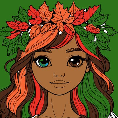 realistic girl with fall leaf crown