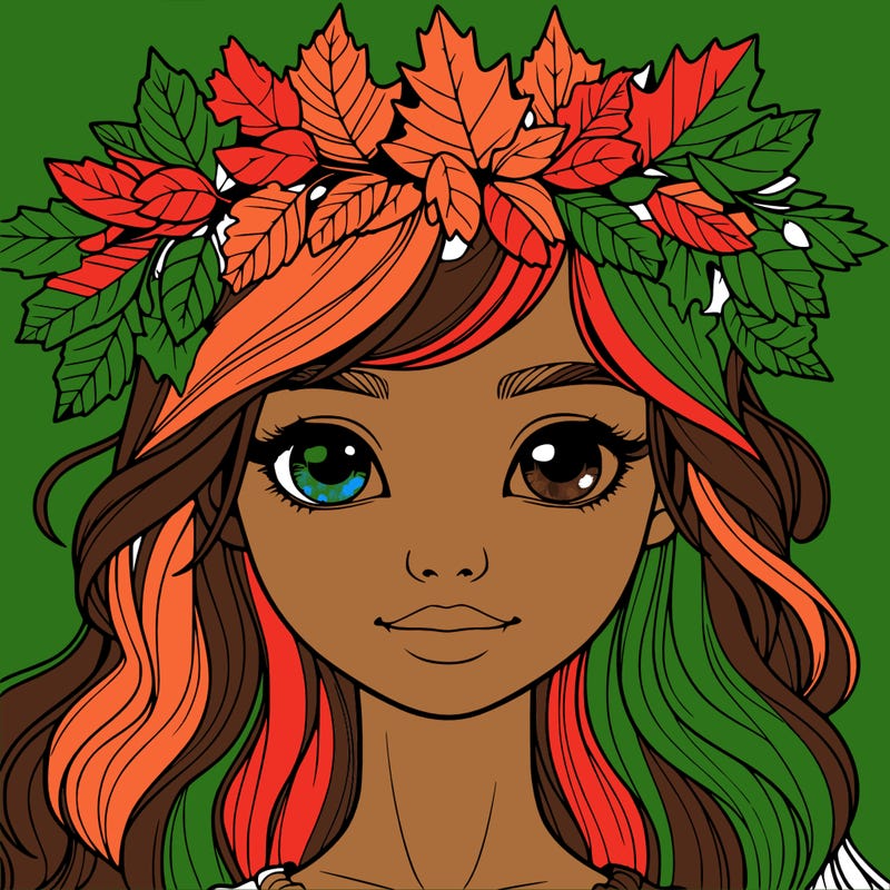 realistic girl with fall leaf crown