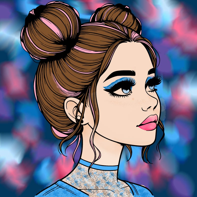 realistic girl with buns on the top of her head