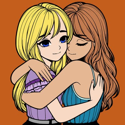 realistic girls hugging