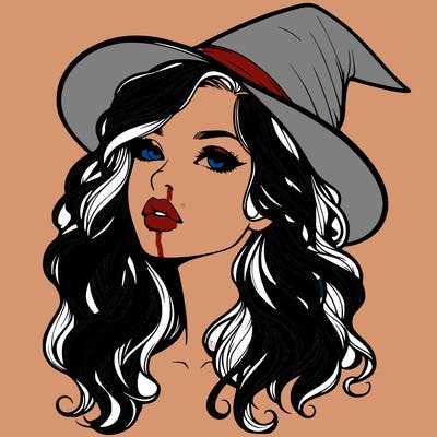 realistic witch girl with wavy hair and lips