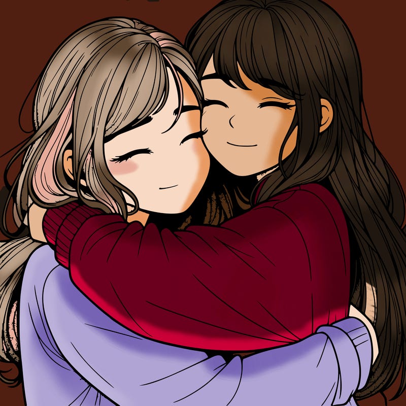 realistic two girls hugging