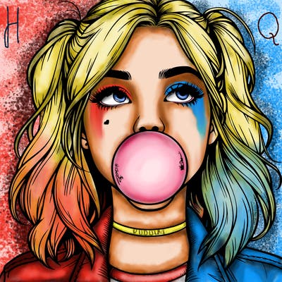realististic girl blowing bubble -gum
