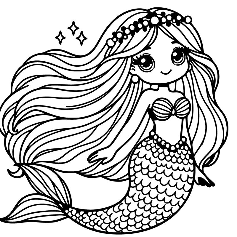 a mermaid with very long hair and pearls in her hair beautiful mermaid tail